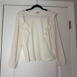 J Crew Cream Ruffled Long Sleeve Top